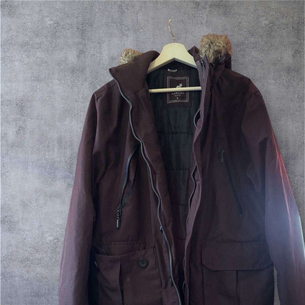 Women’s purple winter parka Jacket with Fur Hood
